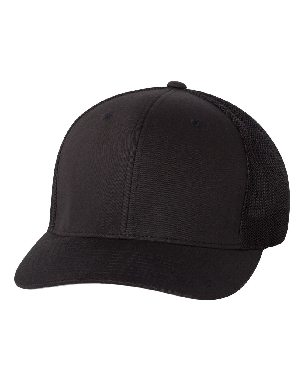 Custom Leather Patch Flexfit Trucker Hat 6511 / Black