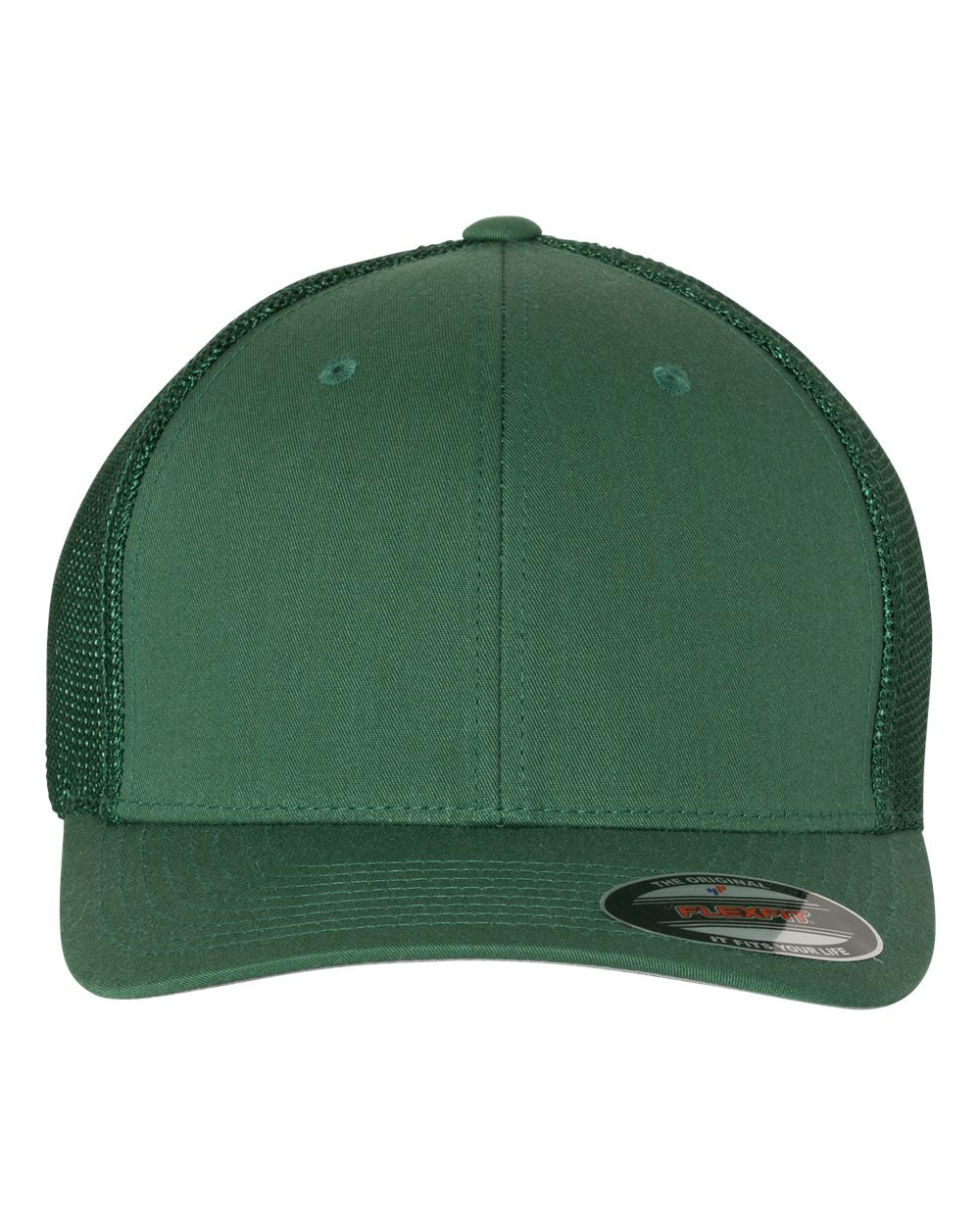 Custom Leather Patch Flexfit Trucker Hat 6511 / Evergreen