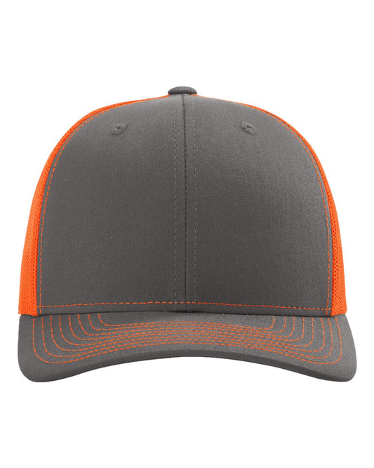 Custom Embroidered Richardson 112 Charcoal / Neon Orange