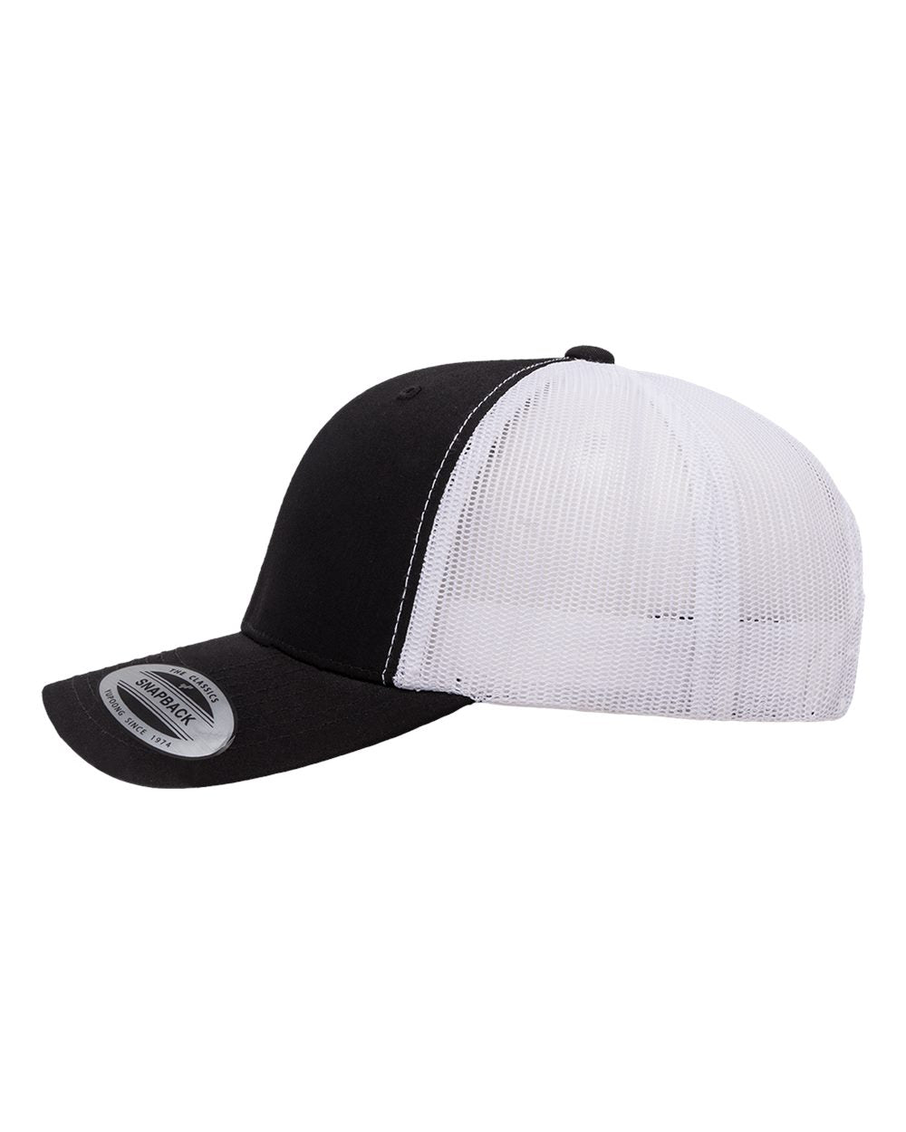 Custom Leather Patch Yupoong 6606 Trucker - Black / White