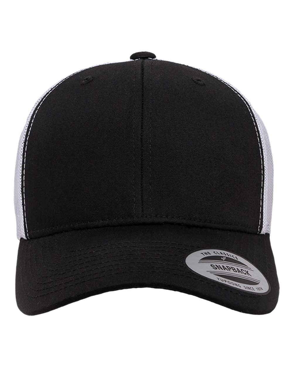 Custom Leather Patch Yupoong 6606 Trucker - Black / White