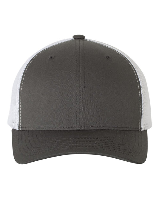 Custom Leather Patch Yupoong 6606 Trucker - Charcoal / White