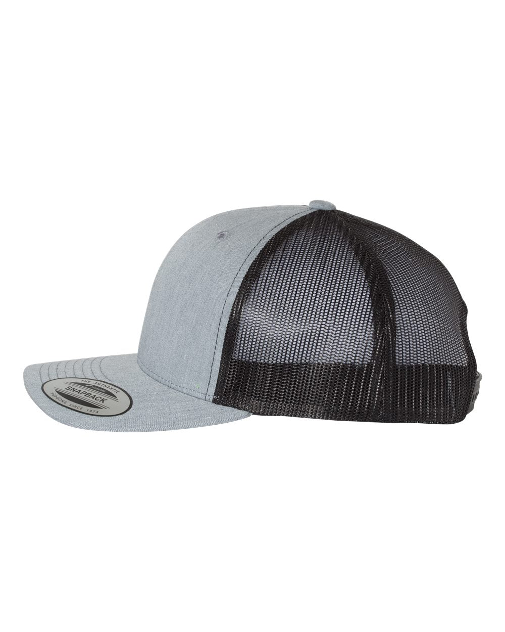 Custom Leather Patch Yupoong 6606 Trucker - Heather Grey / Black
