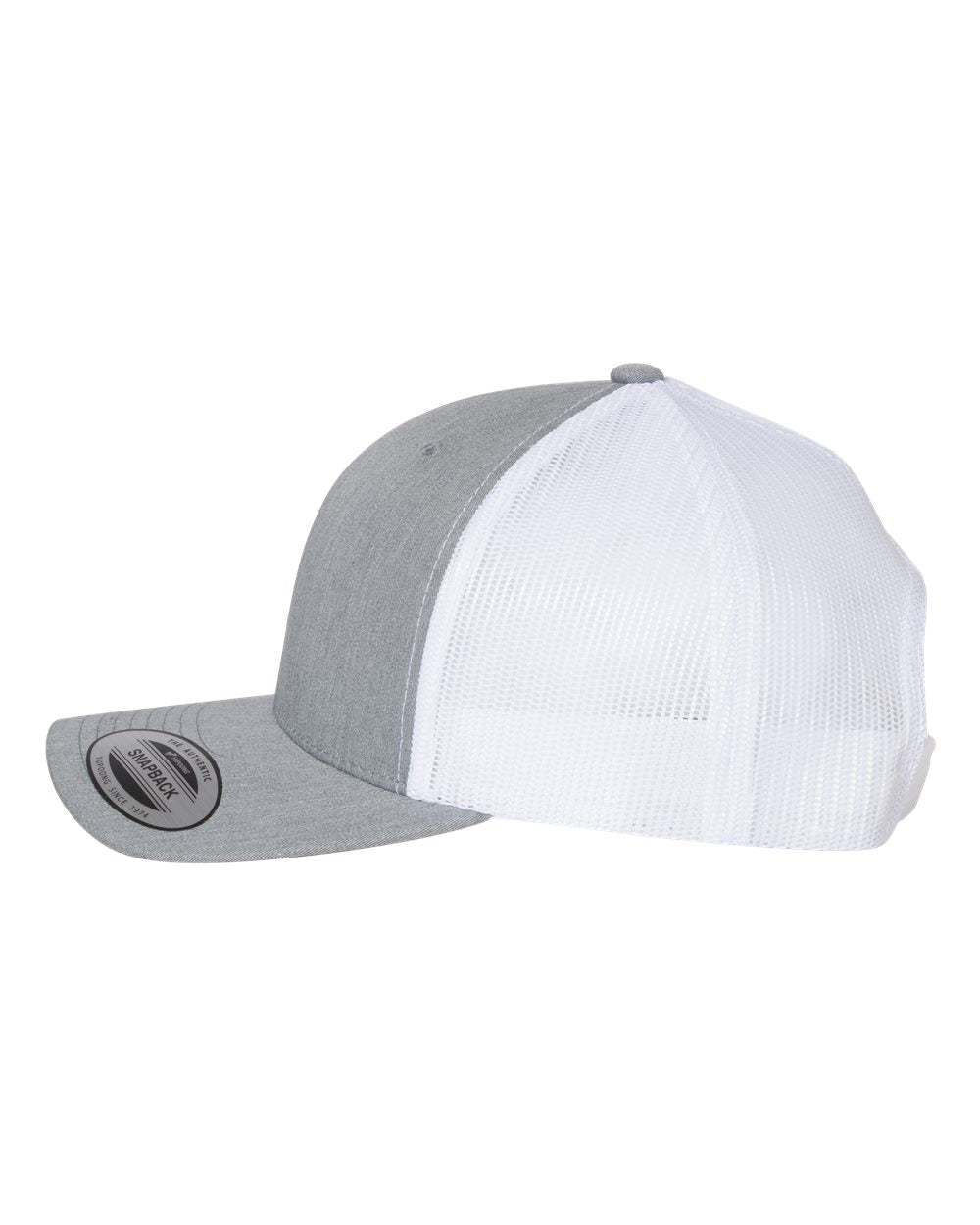 Custom Leather Patch Yupoong 6606 Trucker - Heather Grey / White