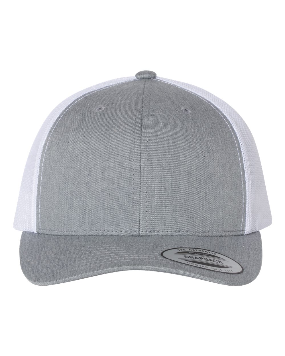 Custom Leather Patch Yupoong 6606 Trucker - Heather Grey / White
