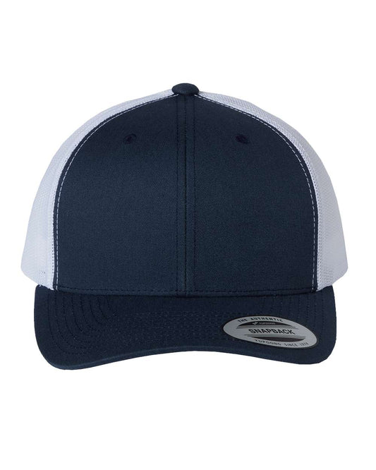Custom Leather Patch Yupoong 6606 Trucker - Navy / White